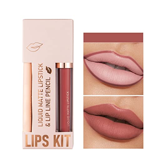 Guolarizi Non Stick Cup Lip Gloss Lipliner Combination Set Lipstick Velvet Lipliner integrado à prova d'água e