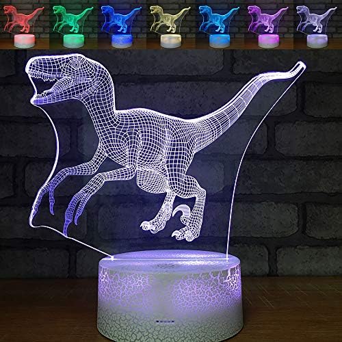 Dinosaur 3D Night Light Velociraptor Projeção Lâmpada LED Baby Nursery Nightlight for Kids '' Home Decor Gifts de aniversário de Natal para meninos com 7 CORES MUDANÇAS