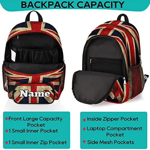 Herdesigns UK Flag britânico Backpack personalizado para homens mulheres união adulto Jack personalizado