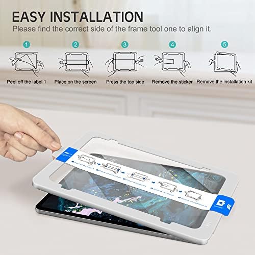 Caso Kingblanc para iPad Air 5th/4th Generation & HD Clear [1 Touch Instalação] Protetor de tela, fólio inteligente de couro vegano com porta-lápis, kit de alinhamento automático, 10,9 polegadas