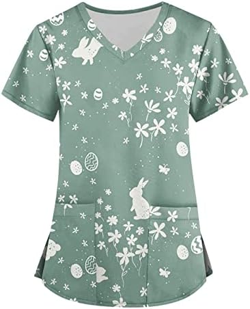 Uniformes de enfermagem de enfermagem para mulheres, ovo gnomo de coelho respirável e camisa de pescoço de manga