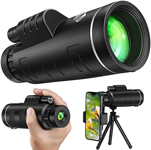 Jiasifu 40x60 Telescópio monocular de alta definição com adaptador de smartphone, Bak4 Prism FMC Monocular com uma visão clara de baixa luz para camping de caça à vida selvagem viajando （LD006-00A-17-3）