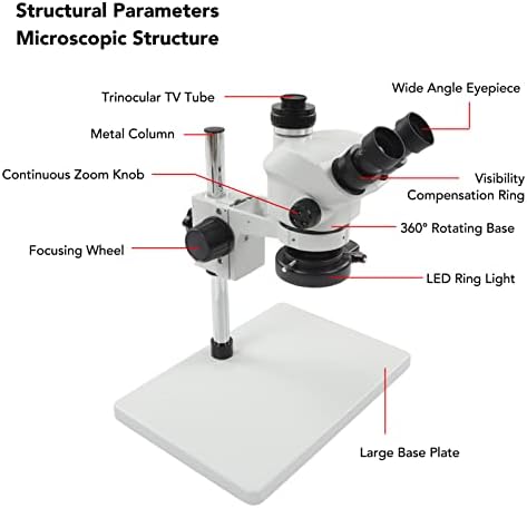 Microscópio Trinocular de Laboratório Microscópio Trinocular de zoom contínuo com lâmpada LED 24MP 1080p 3,5x a 50x 100-240V