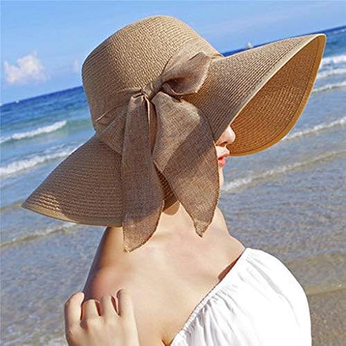Mulheres grandes chapéu de palha enxerto Sun Fluppy Wide Brim Caps de verão Novo Bowknot Visor Hat Ladies dobrando