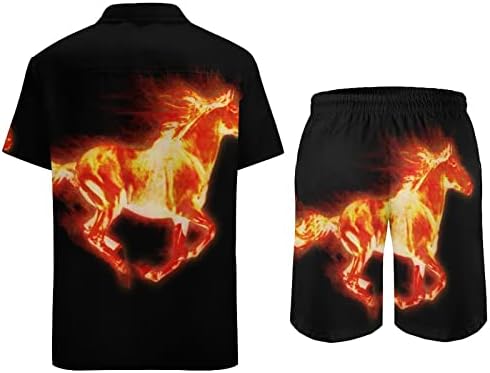 Fiery Stallion Horse Hawaiian Button-Down Camisetas e calças de manga curta Roupas de praia de verão
