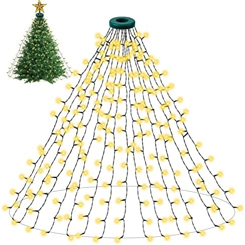 Luzes da árvore de Natal - Warmwhite 480 LED 9,83 pés x 16 luzes de gota decorações de Natal com 8 modelos e função de memória e temporizador