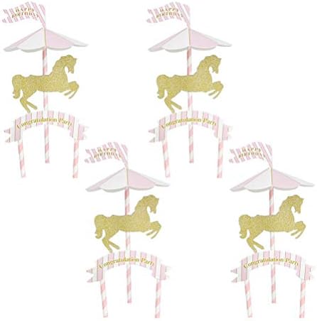 AMOSFUN GRANDE- GO-ROUNTO Bolo temático Ornamento Gliitter Cupcake Topper Festa de festa de aniversário para decoração Favores de festa rosa do chá de bebê