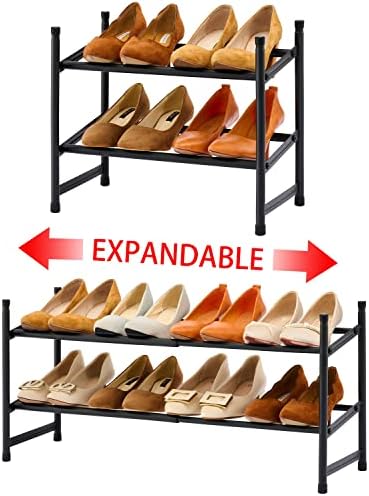 TAJSOOON Organizador de rack de sapatos empilhável de 2 camadas, armazenamento expansível e ajustável de ferro
