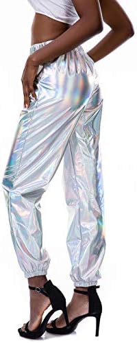 Siaeamrg feminino brilhante cintura alta alta calças de corredor elásticas, look molhado clube de hip hop use calças
