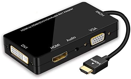 Adaptador HDMI, 1080p HDMI para HDMI VGA DVI Multiporta de áudio 4 em 1 Display Syncrons Display Adaptador masculino para fêmea Planejada de ouro para laptop, monitor, projetor preto