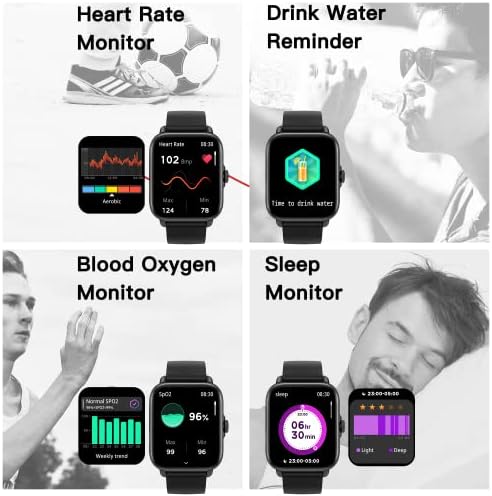Relógio inteligente de Vomepea, rastreador de fitness com IP68 à prova d'água, monitor de saúde para freqüência cardíaca, oxigênio no sangue, sono, 1,7 '