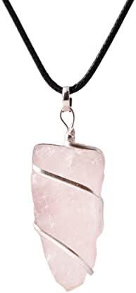 Rose Quartz Stone Cristais de cura natural e pedras de Crystal Pingents Colar para mulheres Boa sorte charme presente