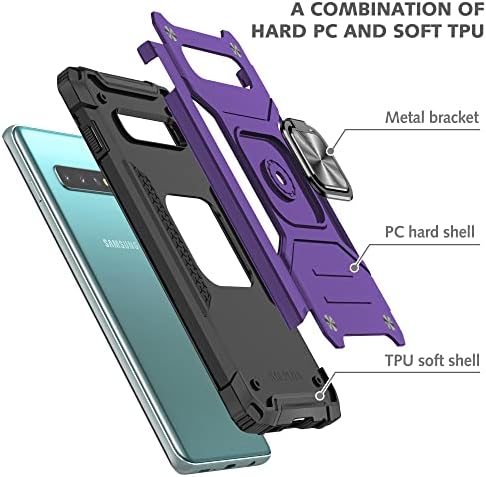 AyMecl para o caso Galaxy S10 Plus, Case Samsung S10 Plus com Protetor de tela HD Curved 3D [2 pacote] Grade Militar Double Shopfrof com estojo de kickstand para Samsung Galaxy S10 Plus-Purple