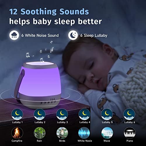 Onefire Baby Night Light for Kids, 12 calmante Máquina de som de ruído branco infantil lâmpada de luz da noite, 16 cores Máquina de som do sono leve no berçário, lâmpada de lâmpada portátil do timer automático remoto, presentes para bebês, presentes para bebês