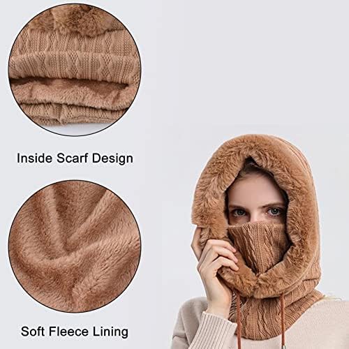 Mulheres uma peça de lã de lã de lã de uma peça máscara de cachecol de lenço com capuz de capuz