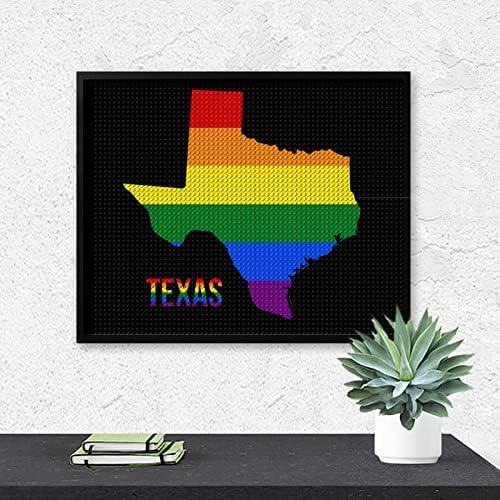 Mapa do estado do Texas em kits de pintura de diamante com bandeira do arco -íris LGBT 5D DIY DIY FLILHO FULHO RETRO DE ARTES DE ARTES DE PARECENDO PARA ADULTOS 16 X20