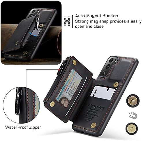 Caso SWP para Galaxy S21 Fe 5G, caixa da carteira com slots de 3 cartas [bloqueio de RFID] [1 bolso de dinheiro], casos de cartões de crédito com carteira de zíper de pulseira para Samsung Galaxy S21 Fe 5g