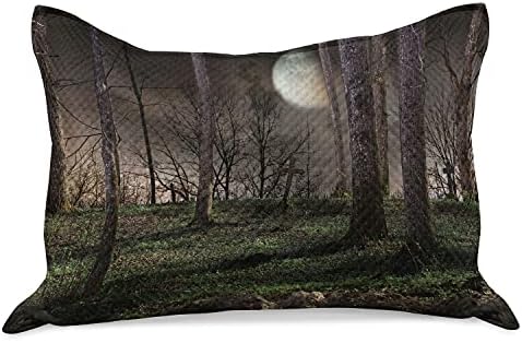 Capa de travesseira de colcha gótica lunarável, noite escura na floresta com tema de horror de