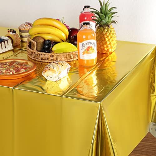 12pack tool dourado toalha de mesa de mesa de plástico, toalha retangular de mesa brilhante capa de mesa descartável de festa para formatura aniversário de aniversário de chá de chá de bebê novo decorações de festas de ano, 54x108 polegadas