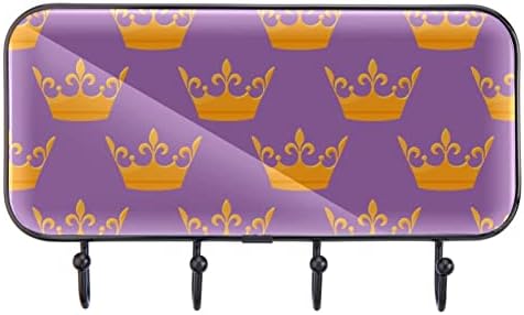 Golden Queen Crown Background Purple Print Rack Rack Rack Mount, entrada de casaco com 4 conexão para o chapéu