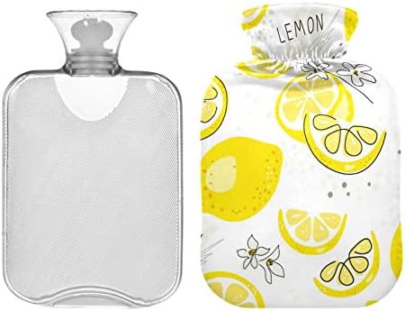 Garrafas de água quente com tampa de saco de água quente de limão amarelo para alívio da dor, terapia quente