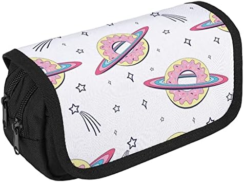 Caixa de lápis engraçada do Planeta Donut com dois compartimentos grandes bolso de bolsa de