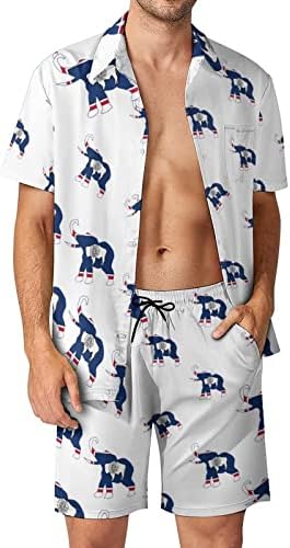 WeedKeycat Wyoming Bandeira de elefante Roupa de praia masculina de 2 peças Hawaiian Button Down Shirt Manga curta e shorts sets de tronco