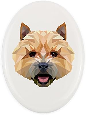 Norwich Terrier, placa de cerâmica de lápide com uma imagem de um cachorro, geométrico