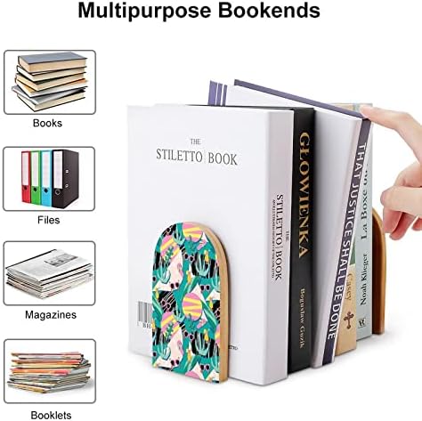 Summer Collage Wood Book Ends Decorative Book Titulars para prateleiras Stand pesadas de livro com padrão impresso