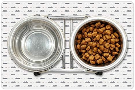 Ambesonne Mouse Pet Tapete para comida e água, layout de roedores repetitivos e mini corações em um rabiscos desenhados à mão como estilo, tapete de borracha sem deslizamento para cães e gatos, 18 x 12, dimgray e branco