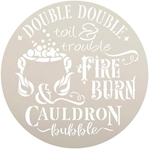 Double Toil & Trouble Stêncil com bolha do caldeirão por Studior12 | DIY Halloween Witch Quote Home Decor | Artesanato e tinta | Selecione o tamanho