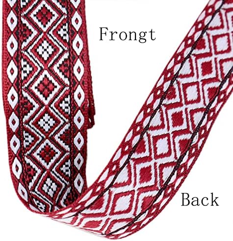 Boho Jacquard Ribbon Geométrica Tabusena Etnica Ribbon Red Jacquard Torda de trança para costura, bolsa artesanal,