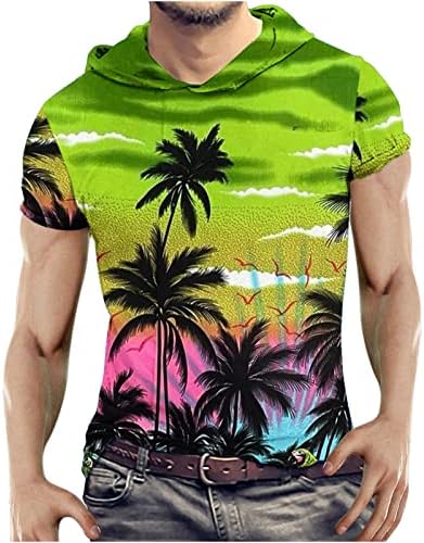 Camisetas casuais de capuz masculino Camisetas havaianas de praia impressão gráfica Mangas curtas Blusa de pulôver de moda de verão Top