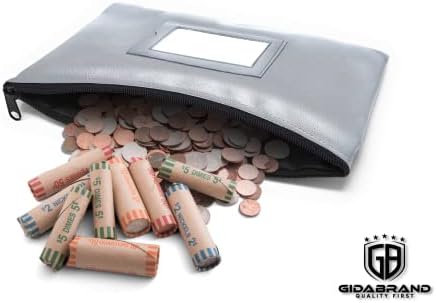 Bolsa de depósito bancário em dinheiro com zíper | 11x6 polegadas | Prata | Bolsa de carteira de