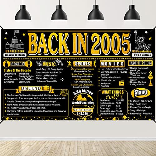 Decorações de 18 anos de 18º aniversário em 2005 Banner para meninos meninas, ouro preto Feliz 18