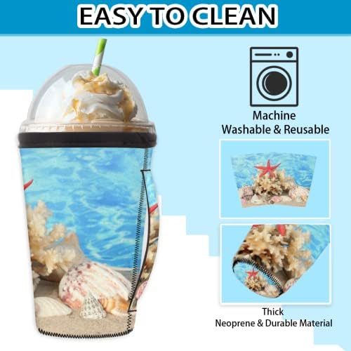 Ocean Seashell Starfish Reutilable Iced Coffee Slave com manga de neoprene para refrigerante, café com leite, chá, bebidas, cerveja