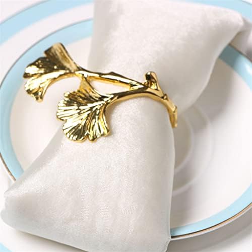 Renslat 10pcs Golden Gingko Folha de folha de fivela de casamento Hotel Decoração anel de guardanapo