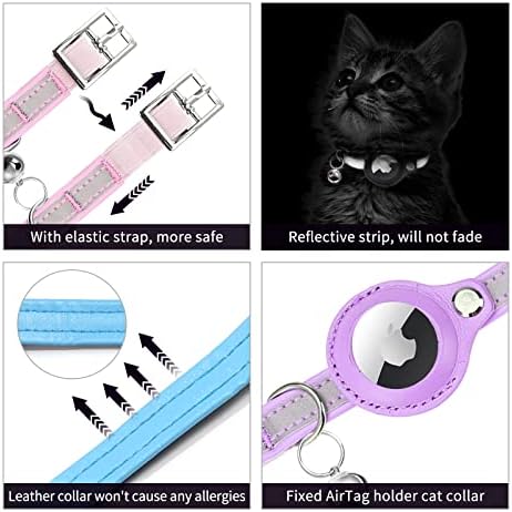 Wapsat Airtag Cat Colar, gola de gato com sinos, colarinho de gc reflexivo, colar de gato de rastreador de gato reflexivo para gatos de couro ajustável para gatos de menino ou cães pequenos, gatinhos e filhotes