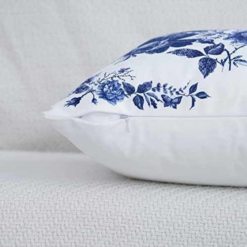 Capas de travesseiro de estilo de porcelana azul e branco Conjunto de 2 flores e pássaros Couch