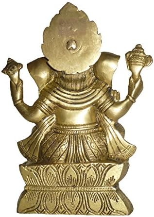 Bharat Haat Brass Metal Ganesh sentado em Kamal na posição de bênção média em tamanho BH02614