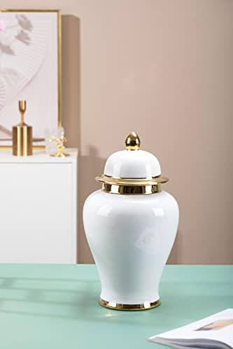 Jarra de gengibre branco de Galouro com acabamento dourado, decoração de vaso de jarro de gengibre para decorações de mesa central, decoração da sala de estar, decoração de prateleira, 15 polegadas