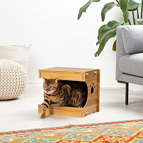 Navaris Cat Scratcher Hut - Caixa de arranhão de arranhões mdf internos para gatinhos de gatos