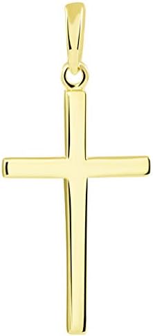 14K Solid Yellow Gold Classic Plain Pingled Pingente Religioso com Colar Corrente Figaro