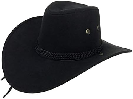 Mulheres adultas unissex adultas mensal Faux sentiu chapéu de cowboy ocidental ao ar livre chapéu largo com tanque de sol strap mass