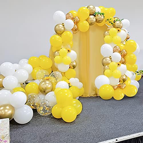 Balões amarelos Kit de guirlanda, 134pcs Balões de ouro branco amarelo para girassol com mel bee de bee de aniversário de bebê Revelar suprimentos de festa decorações