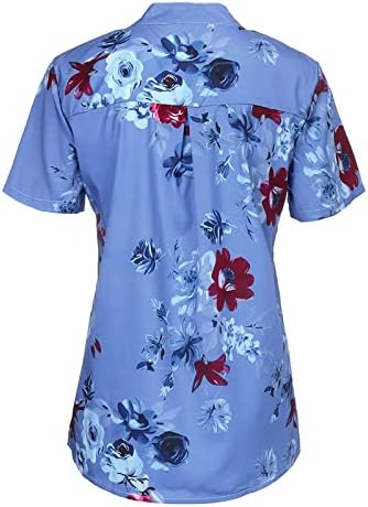 Molufan Women 2023 Henley Shirts Floral Print Button-Down V Neck Sleeve Shirts Stand Collar Tops de verão