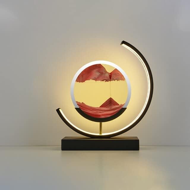 JJry 3D Hourglass LED-Quicksand-Pintura e arte de mesa de cabeceira pintura de lâmpada de luminária de areia caseira de areia dinâmica redonda de vidro preto redondo redonda vermelha escurecimento