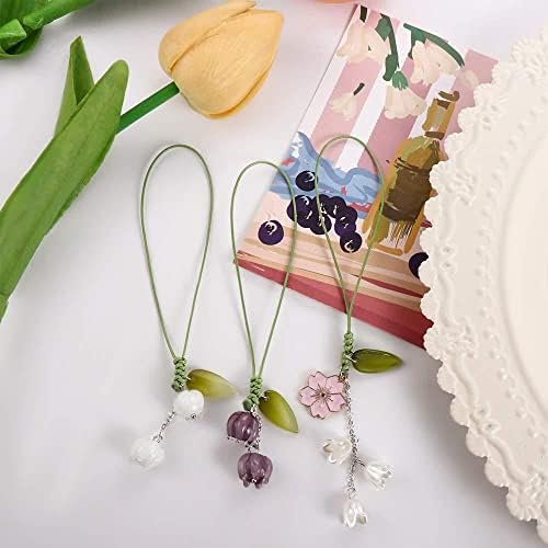Tulip Flowers Strap Telefone Charms para capa de celular Chaves Chain Chain Chain Chain Chain Chain Chains Hang For Women Girls