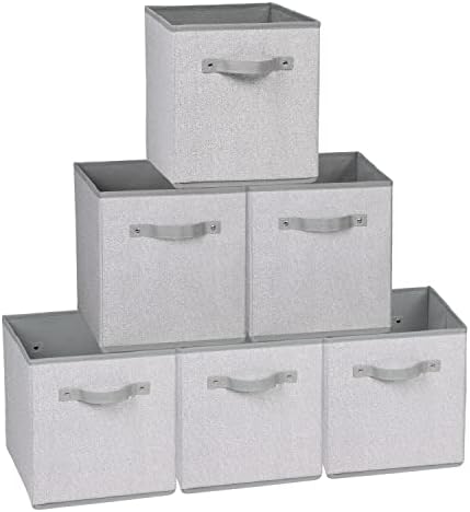Kntiwiwo Cubos de armazenamento de tecido dobrável de 11 polegadas Cubos de armazenamento de cubos de 11 polegadas caixas de armazenamento dobráveis ​​para organizador de cubos com alças, cinza, conjunto de 6