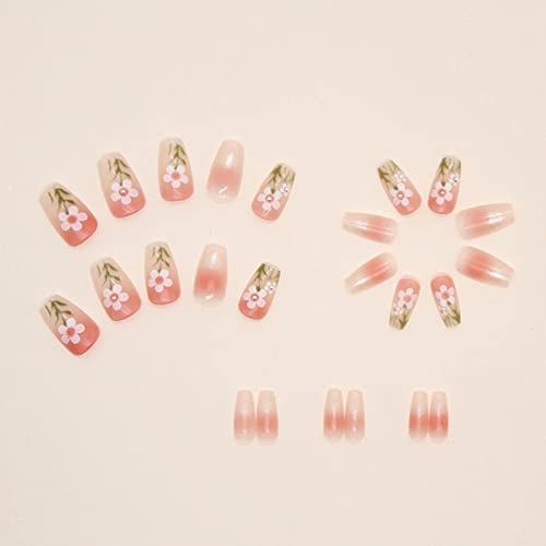 24 PCs Floral Fake Nails Manicure French Press